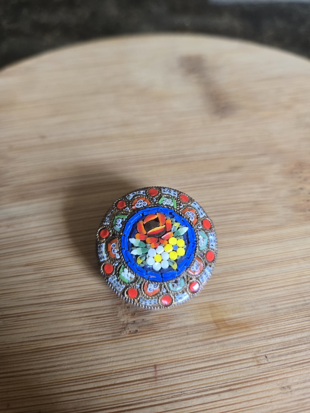 Vtg Italian Micro Mosaic Floral Pin